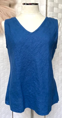 Blusa sin mangas azul ligera sin mangas 100 % lino talla M Foto 1 de 4