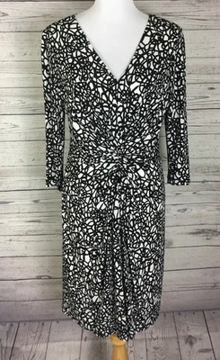 Vestido vaina DAVID MEISTER para mujer negro blanco cuello en V acanalado elástico talla 12 Foto 1 de 4