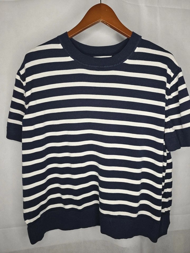 Suéter Banana Republic Factory Azul Marino Blanco Rayas Preppy Manga Corta 2XL Foto 1 de 4