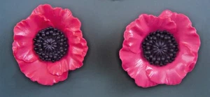 POPPY FLOWER-X-LARGE  CLOTHING BUTTON - SET OF 2 - Picture 1 of 3