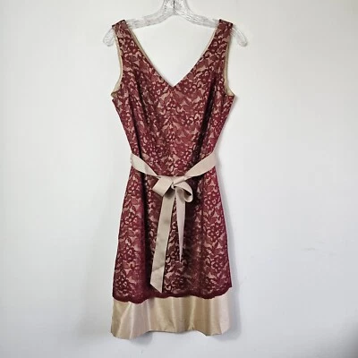 Nuevo con etiquetas Vestido The Limited Para Mujer Borgoña Encaje Dorado TALLA 12 Sin Mangas Cachicho Foto 1 de 4