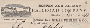 Railroad Ephemera Boston Albany Railroad Silas Peirce Company 1870 Invoice A2EE - Picture 1 of 3