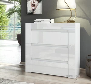 Chest of Drawers White Modern 3 /4 Drawer Cabinet High Gloss &Matt Clifton 15/17 - Picture 1 of 10