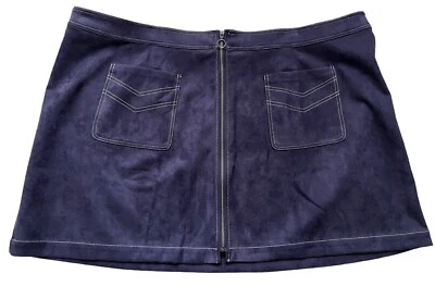ModCloth Women’s 26 Gotta Good Feeling Faux Navy Blue Suede Zip Mini Skirt New - Image 1 of 4