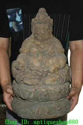 Antiguo templo del Tíbet de 19"" pintado amarillo Jambhala riqueza dios Buda ratón estatua Foto 1 de 4