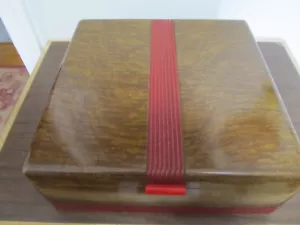 ART DECO/RETRO WOODEN AND BAKELITE JEWELRY/STASH BOX WITH MIRROR - LARGE - F/S - Picture 1 of 15