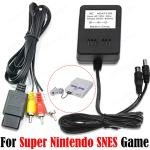 AV RCA Audio+AC Cable Power Supply Adapter Cord Set For Super Nintendo SNES Game - Bild 1 von 13