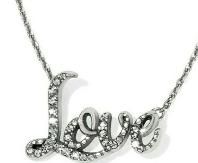 NWT Brighton LOVE SCRIPT Crystals Silver Necklace MSRP $52 - Image 1 of 4