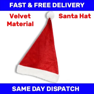 Christmas Santa Hat adult Warm Red And White Festive Classic Soft velvet Hat