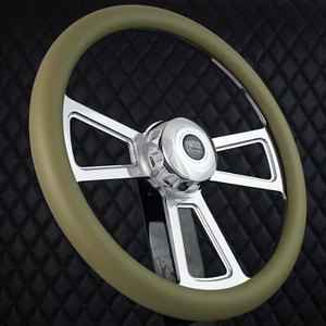 (T01) 18" Aluminum Steering Wheel Big Rig Army Green Vinyl 86-06 Freightliner - Picture 1 of 12