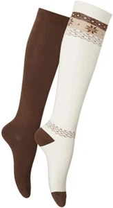 Calcetines hasta la rodilla HUE Fair Isle bloqueados para mujer 1 par color marfil talla única - Imagen 1 de 4