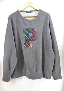 Polo Ralph Lauren Sweatshirt Men’s XL Gray Letterman Plaid P Patch Pullover - Picture 1 of 7