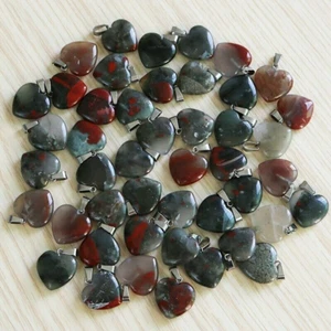50pcs Natural Dragon Blood Stone Heart Pendant Healing 20mm Gemstone Jewelry - Picture 1 of 8