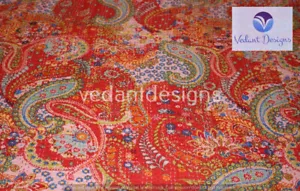 Vintage Paisley Print Kantha Quilt Blanket Indian Bedspread Coverlet Throw Art - Picture 1 of 3