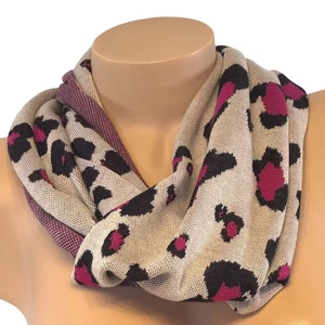 Chicos Womens Animal Print Infinity Scarf Cold Weather Pink Beige Black - Picture 1 of 3