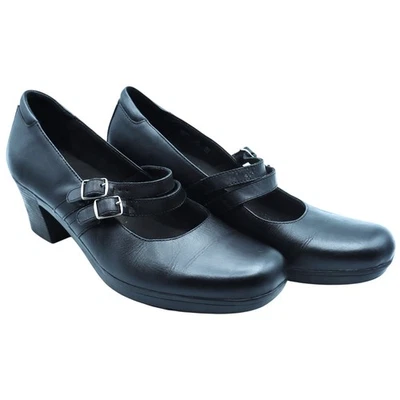 Zapatos de salón Clarks Mary Jane de cuero negro tacón medio bloque para mujer hebilla 12M cómodos Foto 1 de 4