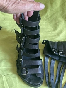 ANN DEMEULEMEESTER BLACK LEATHER GLADIATOR SANDALS, EURO SZ 37.5 US 7.5 - Picture 1 of 7