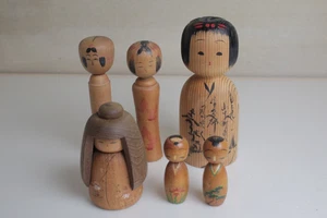 Kokeshi Japanese Wooden Doll Vintage Set of 6 from Japan - Picture 1 of 11