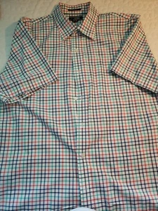 Lands End S/S Shirt Mens L Button Down No Iron Traditional Fit Plaid Dry Cleaned - Picture 1 of 3