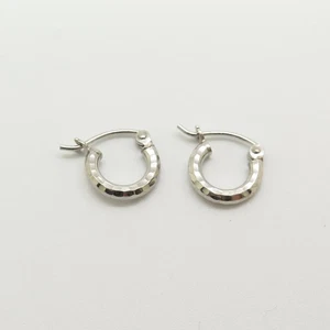 925 Sterling Silver 10mm Hammered Hoops Earrings - Picture 1 of 8