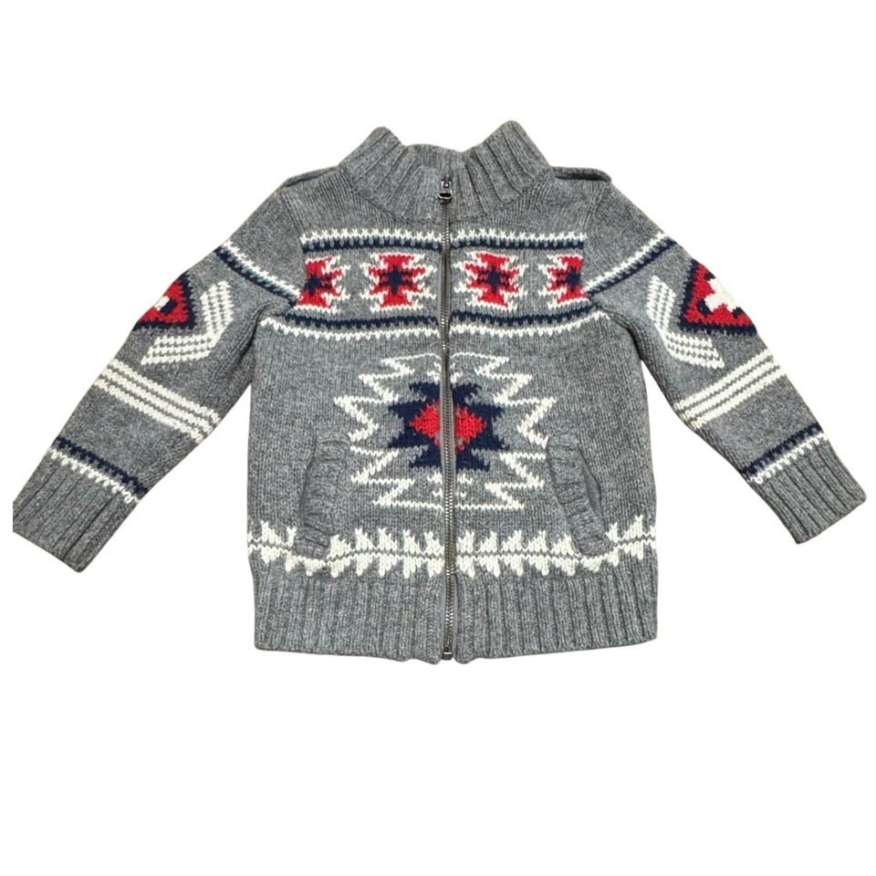 Suéter Baby Gap Cremallera Completa Mezcla Lana Estampado Azteca Talla 3T Foto 1 de 4