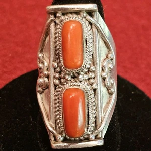 Vintage Sterling Silber 925 Koralle Ring schwer Gr. 6,75 14,4 g Tribal Boho Statement - Bild 1 von 13