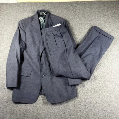 Vtg USA Made Austin Reed 44R 36x30 Gray Plaid Wool Mens Jacket Pants Suit - Image 1 of 4