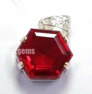 51 Ct Natural Red Ruby Hexagon Cut Pendant with 925 Silver Chain 5ASY - Picture 1 of 9