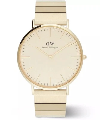 Reloj para hombre Daniel Wellington clásico con eslabones de piano esfera dorada correa de acero DW00100779 Foto 1 de 4