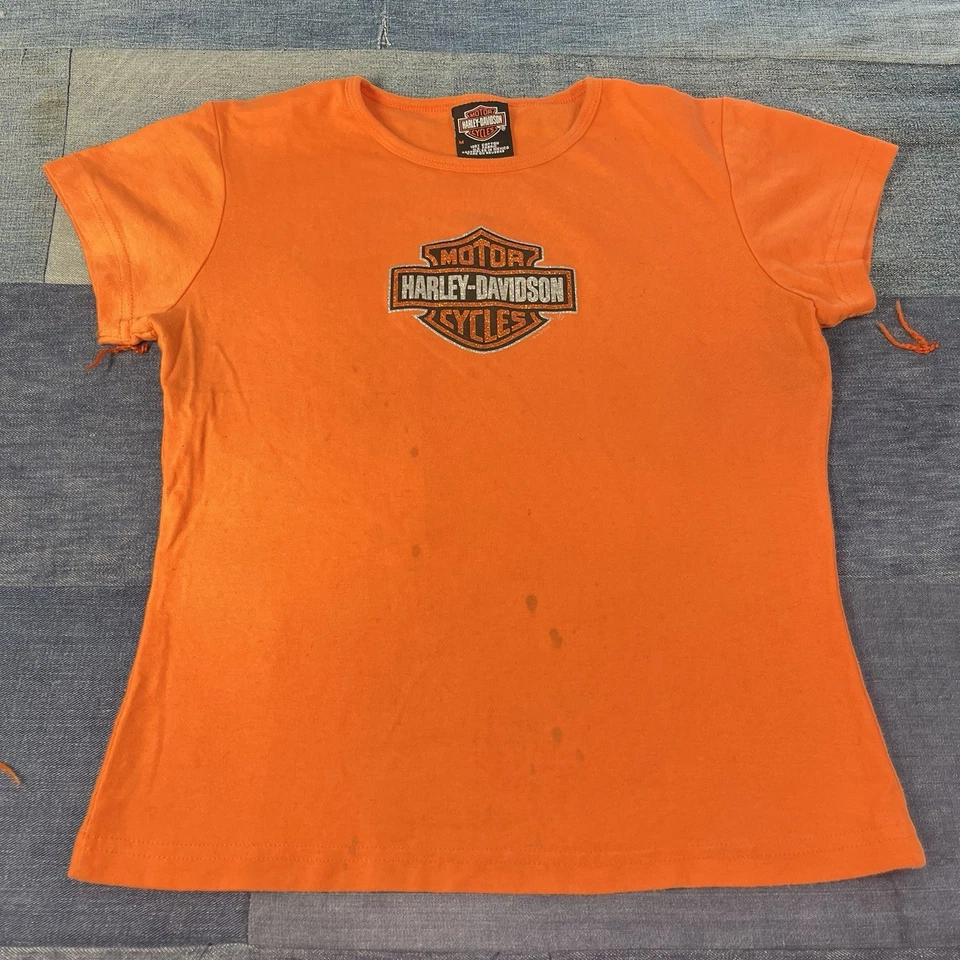 Camiseta Harley Davidson Vintage Y2K Bebé Recortada Pequeña Desteñida Motociclista Grunge Foto 1 de 4