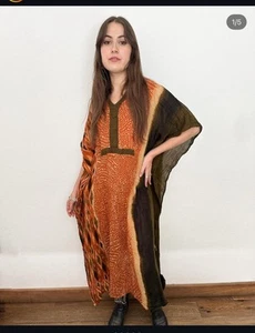 NWD ZARA Women Brown Multicolor Kaftan Kimono Geometric Dress Size M Y610K READ* - Picture 1 of 22