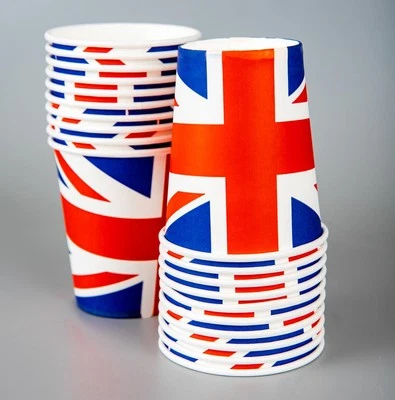 1000 Union Jack Paper Cups VE Day Celebration Party Tableware Royal Event Supply - Image 1 of 4