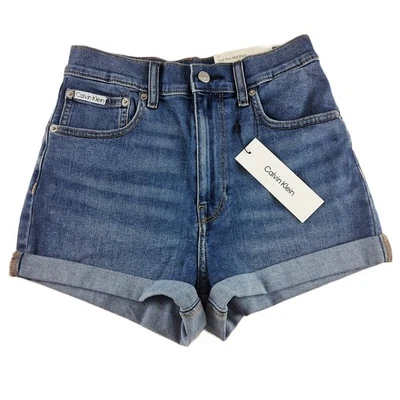 Pantalón Corto Midi Calvin Klein Tiro Alto Para Mujer Talla 27 Azul Jay Puños Elastizado Denim Foto 1 de 4