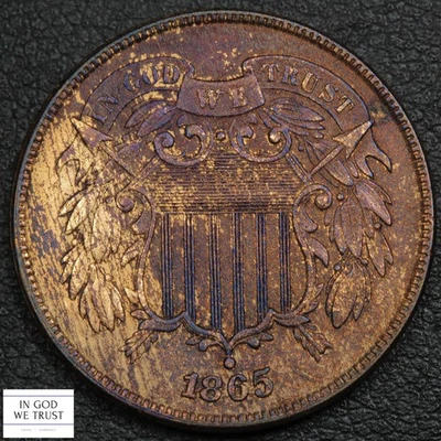 1865 Plain 5 Copper Two Cent Piece 2C - Cleaned - Image 1 of 4