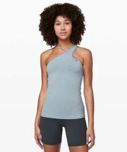 Canotta Lululemon angolo asimmetrico camicia chambray blu donna taglia 4 nuova con etichette - Foto 1 di 3