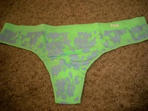 VICTORIAS SECRET THONG LOW RISE FLORAL LIME GREEN LARGE  NEW - Picture 1 of 3