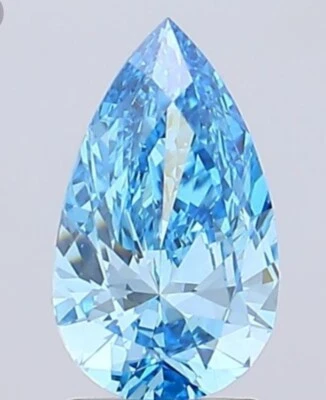 Lab Grown IGI Certified CVD Diamond PEAR 1.00 Ct Fancy Vivid Blue VS2 - Image 1 of 4