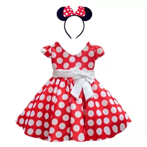 DH Girls Toddlers Cap Sleeves Skirt Vintage Polka Dot Dress With Headband 2-10Y - Picture 1 of 15
