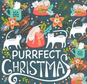 Q672# 3 servilletas de papel individuales para decoupage divertido patrón de Navidad blanco gato - Imagen 1 de 8