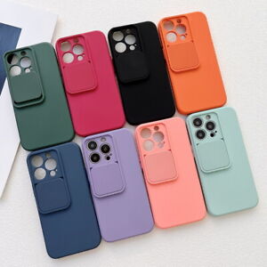 Slide Camera Protector Silicone Phone Case For iPhone 14 13 12 Pro Max 11 XS XR