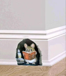 3D Wall Sticker Realistic Mouse Quality Miniature Hole Decal cool cute joke fun - Picture 1 of 2