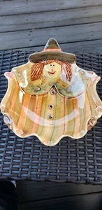 Halloween Large Candy Bowl Witch Ceramic Hand Painted Made in Italy Fall Colors - Picture 1 of 5