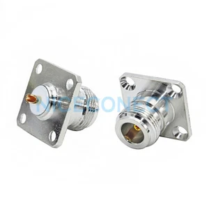 1x N Female Jack Panel Mount Chassis 4 Hole PCB Solder RF Connector Nickelplated - Picture 1 of 4