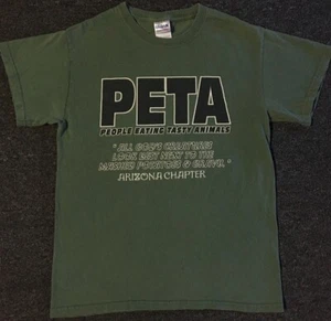 Vtg PETA People Eating Tasty Animals Faded Shirt S Funny Saying Joke Grunge Y2K - Picture 1 of 11
