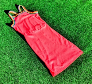 Epic Threads Big Girls Neon Pink High Neck w/Rainbow Hem Accent Dress Small EUC - Picture 1 of 4