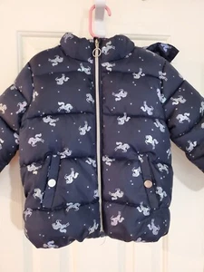 H&M Girl's Puffer Jacket Size 3-4 Years Blue Unicorn Print - Picture 1 of 9