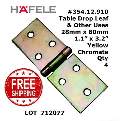 HAFELE 354.12.910 桌面合页 (4) Butt 28 毫米 x 80 毫米 (1.102" x 3.150”) 712077 — 第 1/4 张图片