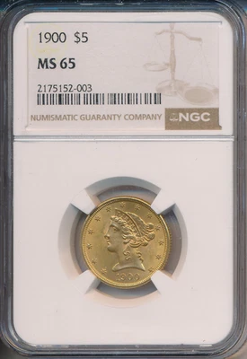 1900 年 5 美元自由头半鹰金币 * * NGC 认证 MS 65 * * 免运费!! — 第 1/2 张图片