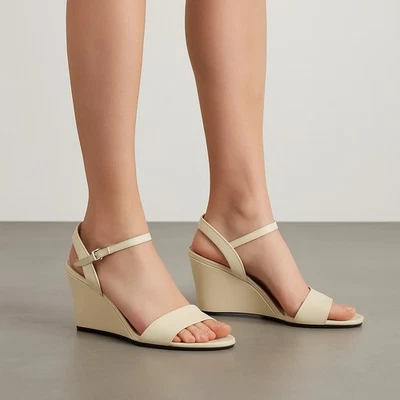 Sandalias de cuña Prada vintage de charol marfil S.35 EE. UU. 5 Italia tacones de diseñador Foto 1 de 4