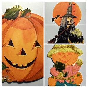 3 decoraciones troqueladas vintage de papel de Halloween de los años 50-60 - Imagen 1 de 17